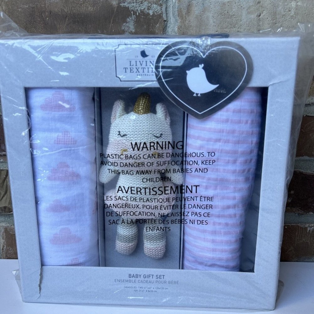 Living Textiles Baby Gift Set 2 Swaddles Blankets 1 Toy Kenzie Girls New